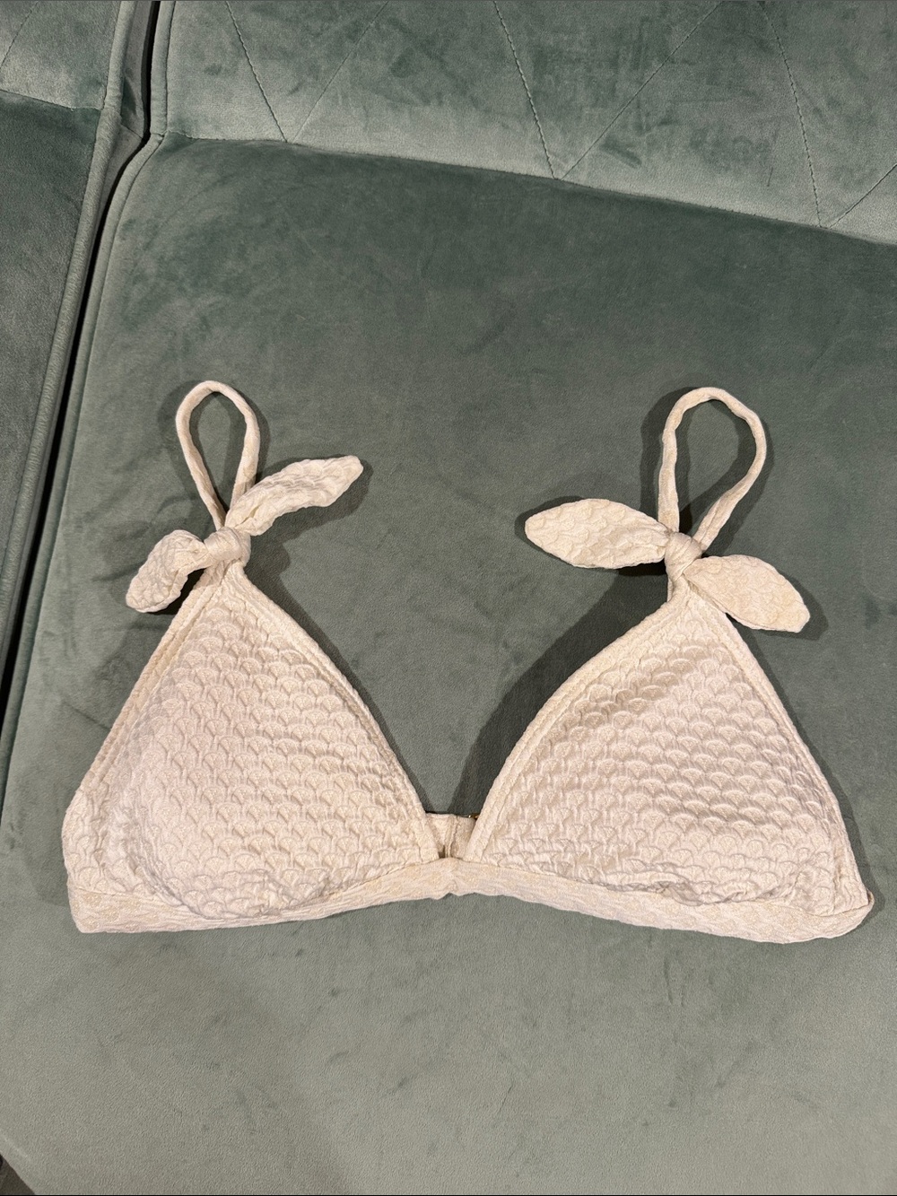 Textured Tie-Shoulder Triangle Bikini Top — Cream